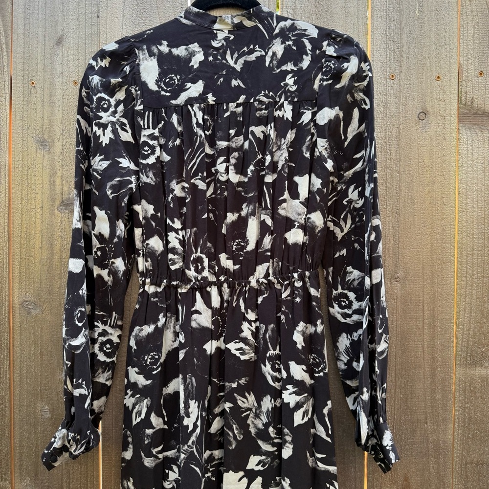NWT MSRP $625 The Kooples Black and White Floral Long Sleeve Maxi Dress XS Silk